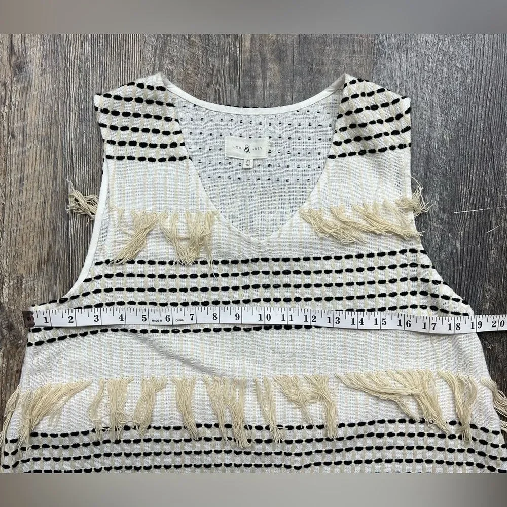 Lou & Grey White Sleeveless Cropped Tank Top Blouse with Fringe Detail Medium - Picture 7 of 10